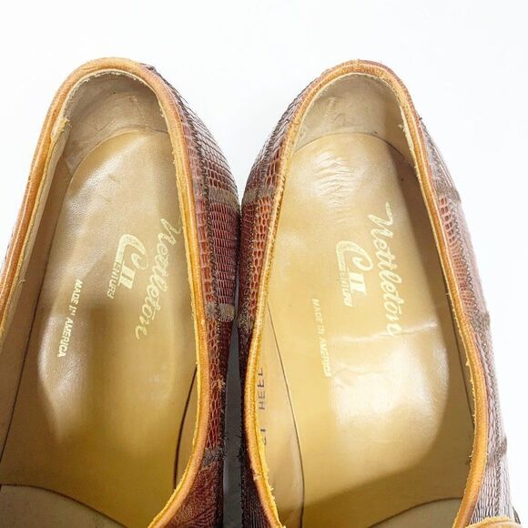 Vintage Nettleton Brown Lizard Skin Loafers 10 C Leather Business Dress Shoes - Picture 6 of 8
